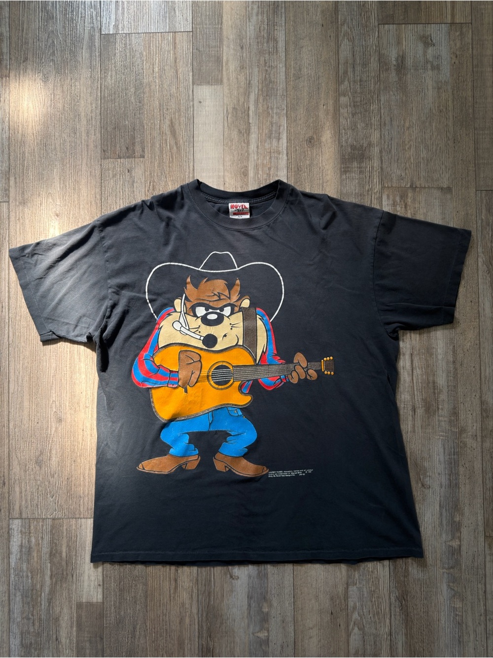 Vintage 1993 Taz Cowboy Graphic Tee - Black with Multicolor Print